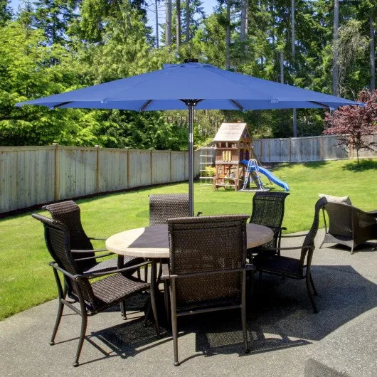 10 ft Patio Solar Umbrella with Crank and LED Lights-Blue