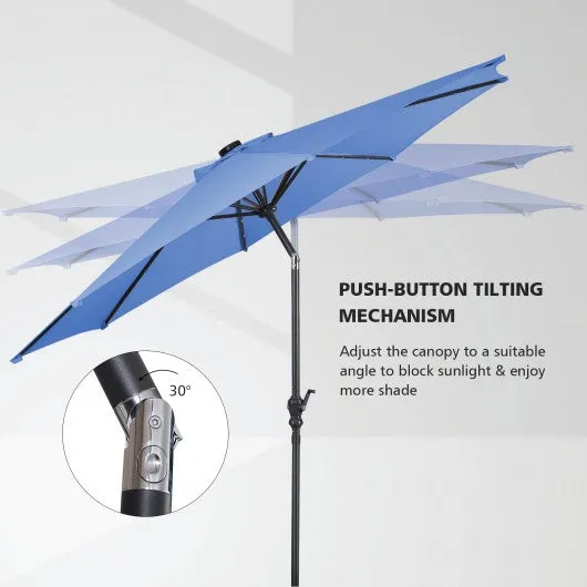 10 ft Patio Solar Umbrella with Crank and LED Lights-Blue