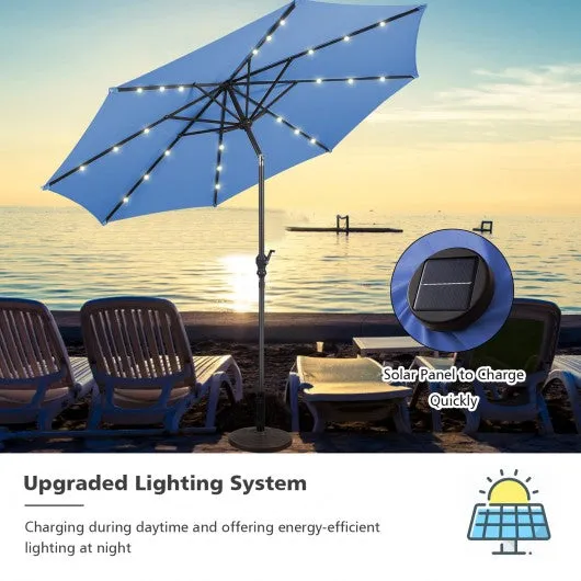 10 ft Patio Solar Umbrella with Crank and LED Lights-Blue