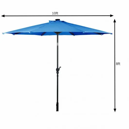 10 ft Patio Solar Umbrella with Crank and LED Lights-Blue