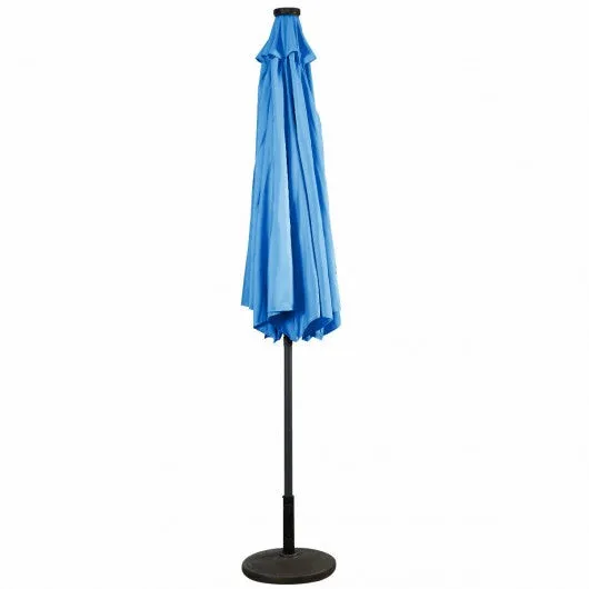 10 ft Patio Solar Umbrella with Crank and LED Lights-Blue