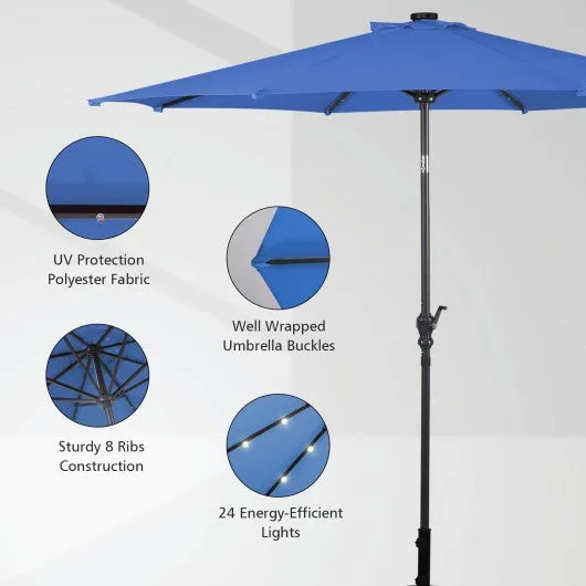 10 ft Patio Solar Umbrella with Crank and LED Lights-Blue