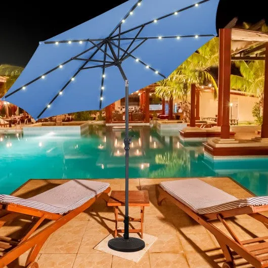 10 ft Patio Solar Umbrella with Crank and LED Lights-Blue