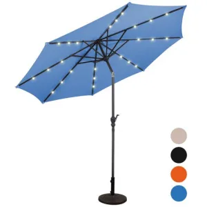 10 ft Patio Solar Umbrella with Crank and LED Lights-Blue