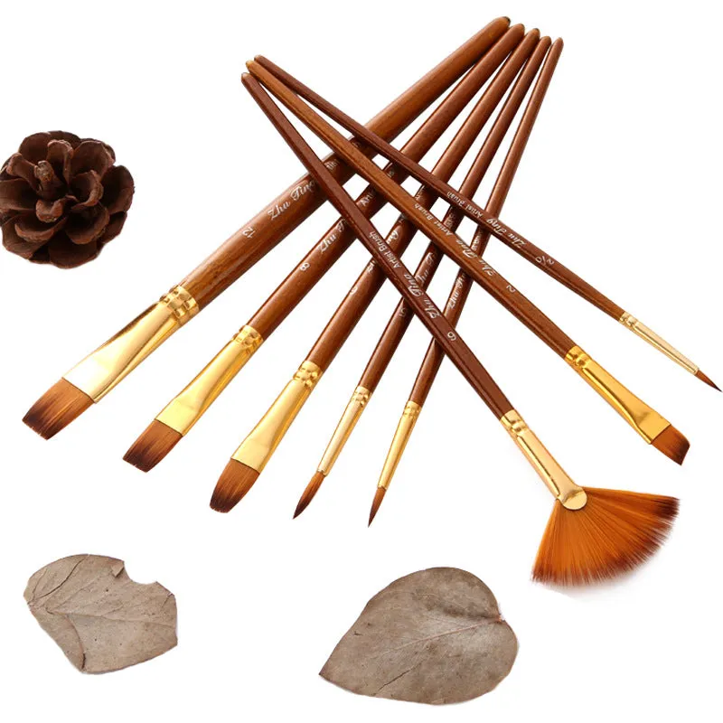 10 Wooden Poles Watercolor Brush Pen  Nylon Hair Brush