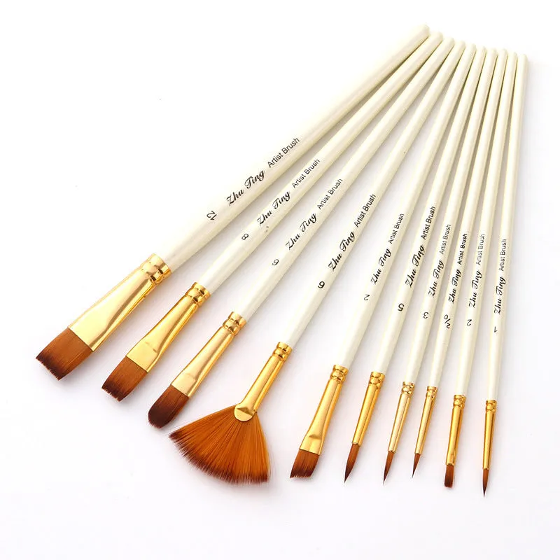 10 Wooden Poles Watercolor Brush Pen  Nylon Hair Brush