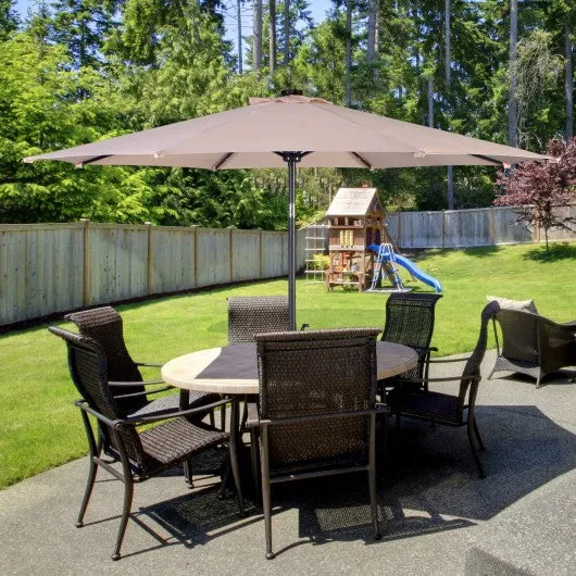 10FT Patio Solar Umbrella LED Patio Market Steel Tilt W/ Crank Outdoor New-beige