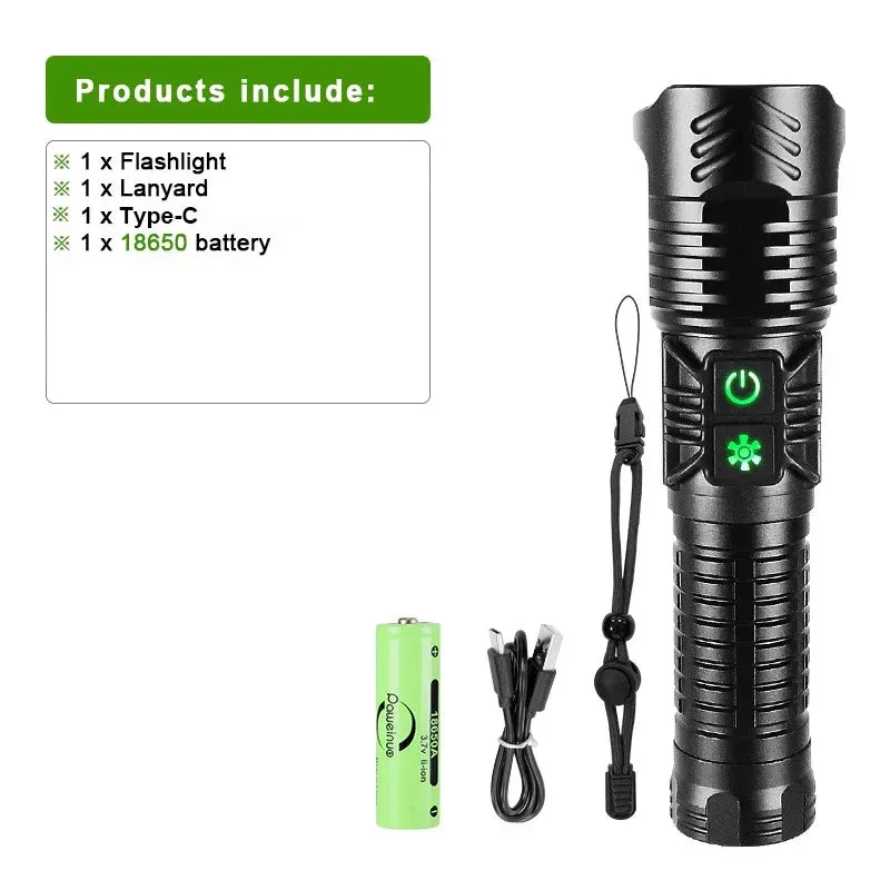 1500m White Laser Flashlight Super Bright Type-c Recharging Torch Powerful LED Flashlights Zoom With COB Lamp Tactics Lanterns