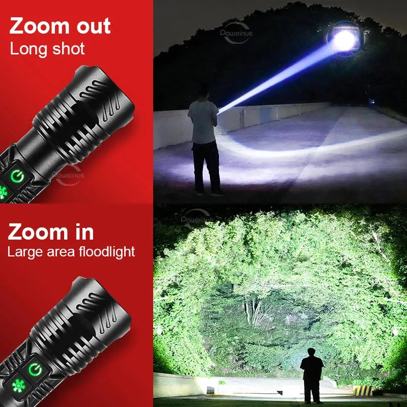 1500m White Laser Flashlight Super Bright Type-c Recharging Torch Powerful LED Flashlights Zoom With COB Lamp Tactics Lanterns