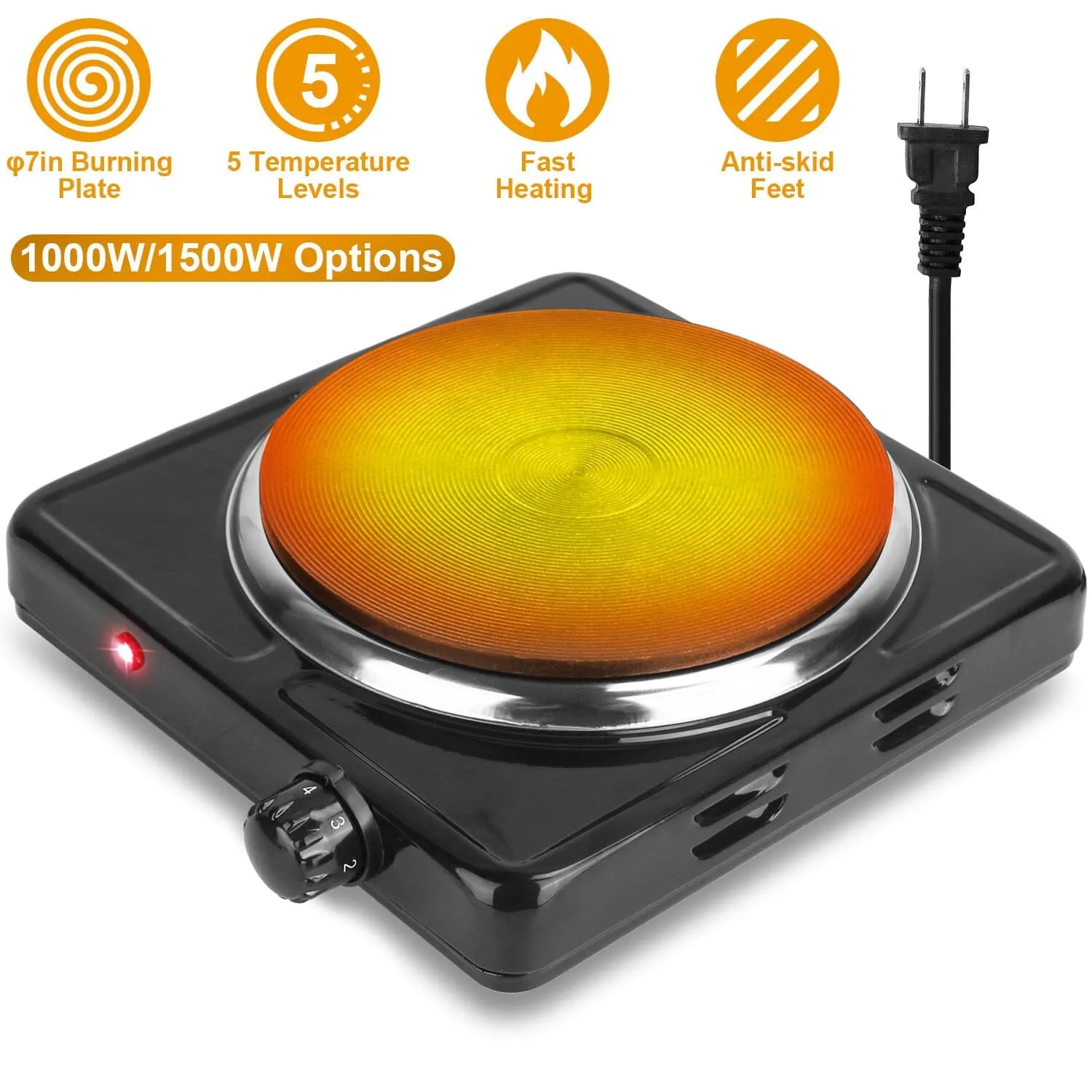 1500W Portable Heating Hot Plate Stove Countertop with Non Slip Rubber