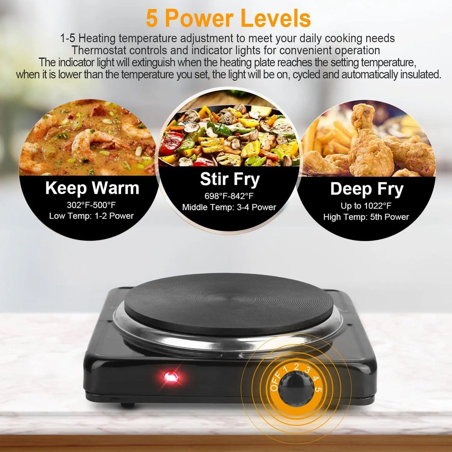 1500W Portable Heating Hot Plate Stove Countertop with Non Slip Rubber