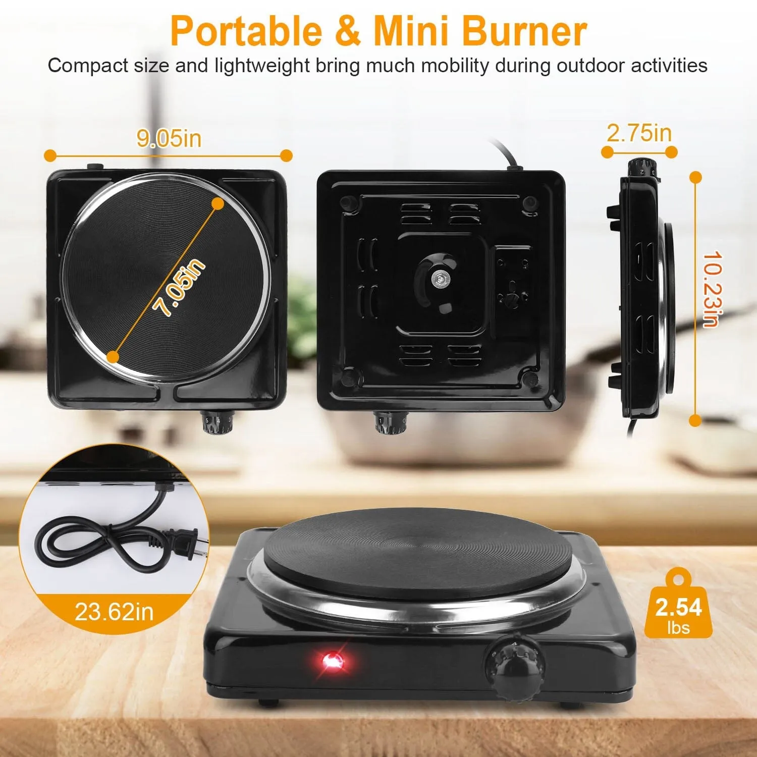 1500W Portable Heating Hot Plate Stove Countertop with Non Slip Rubber