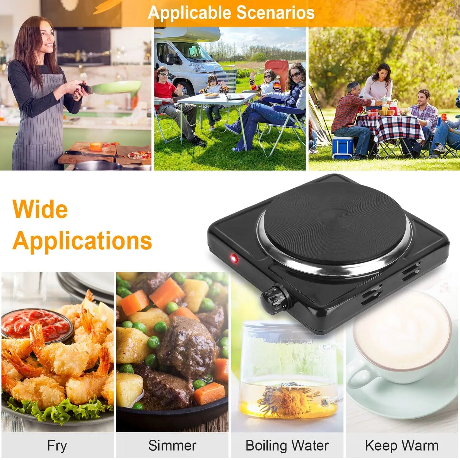 1500W Portable Heating Hot Plate Stove Countertop with Non Slip Rubber