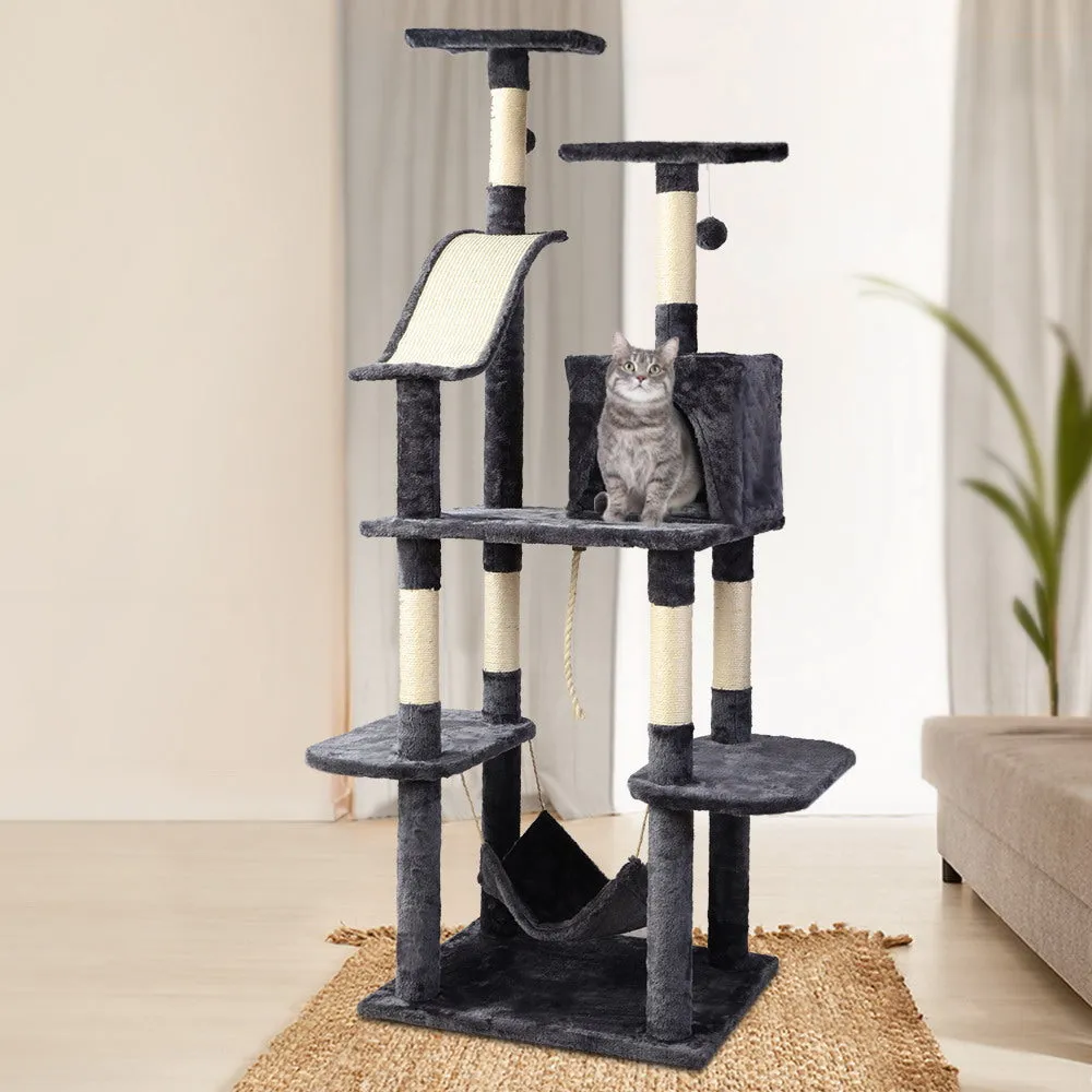 171cm Multi-Level Cat Tree with Hammock, Sisal Poles, Wooden - i.Pet