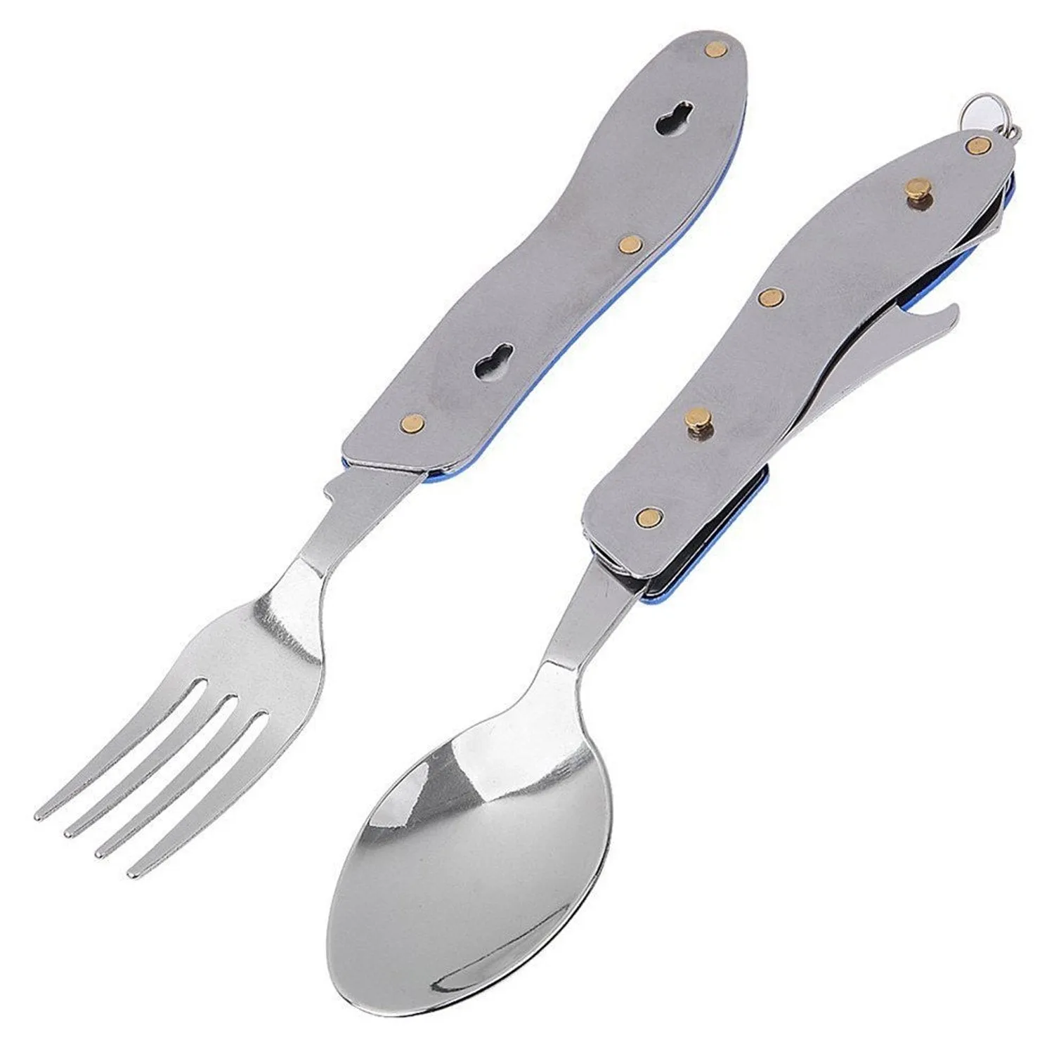 1779 4-in-1 Stainless Steel Travel / Camping Folding Multi Swiss Cutlery Set