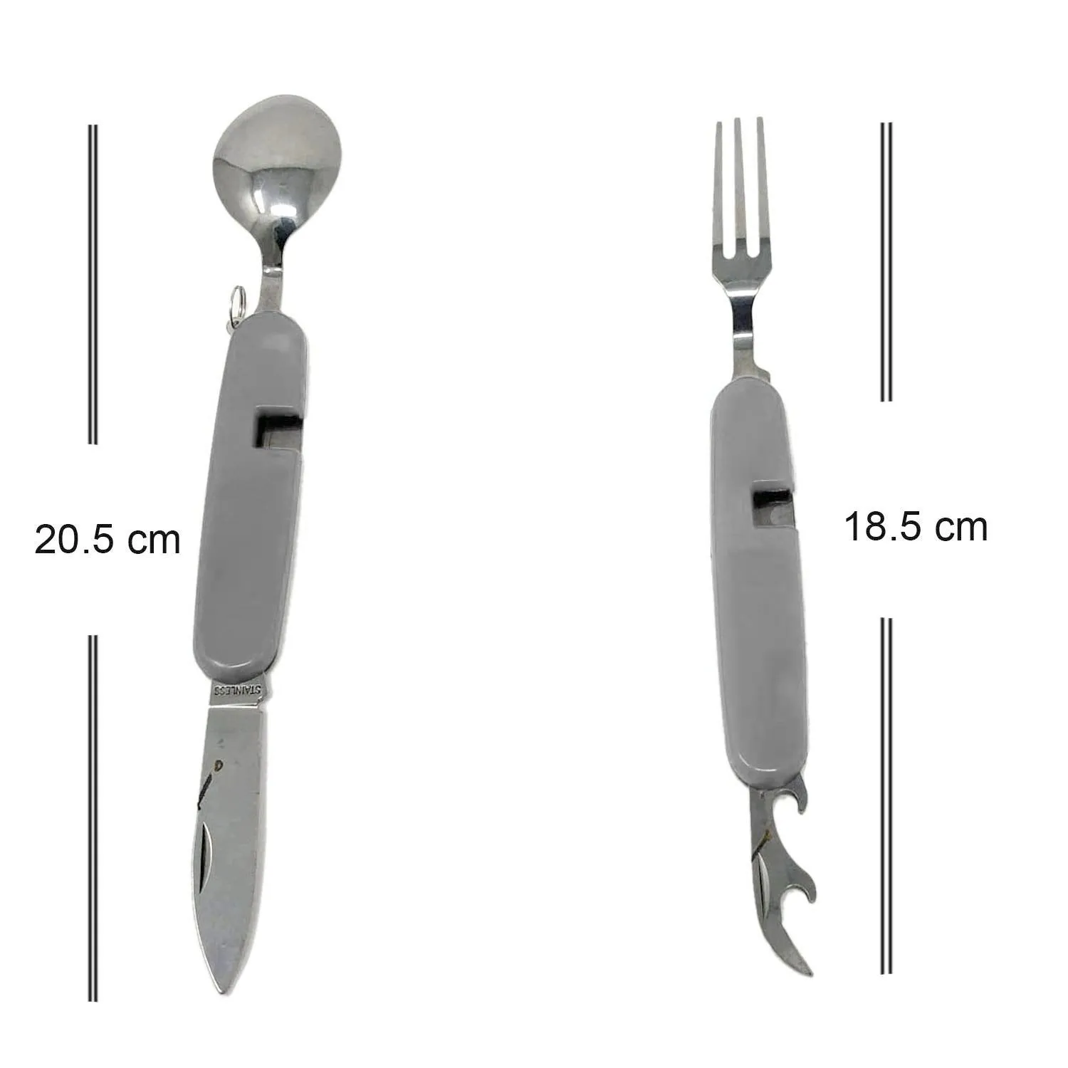 1779 4-in-1 Stainless Steel Travel / Camping Folding Multi Swiss Cutlery Set