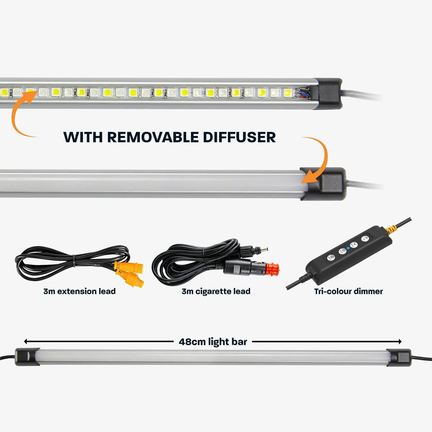 19" LED Camping Light Bar by Hard Korr - Orange & White Dimmable