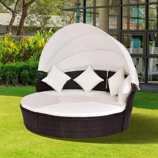 2-in-1 Outdoor Round Rattan Canopy Cushioned Furniture Set