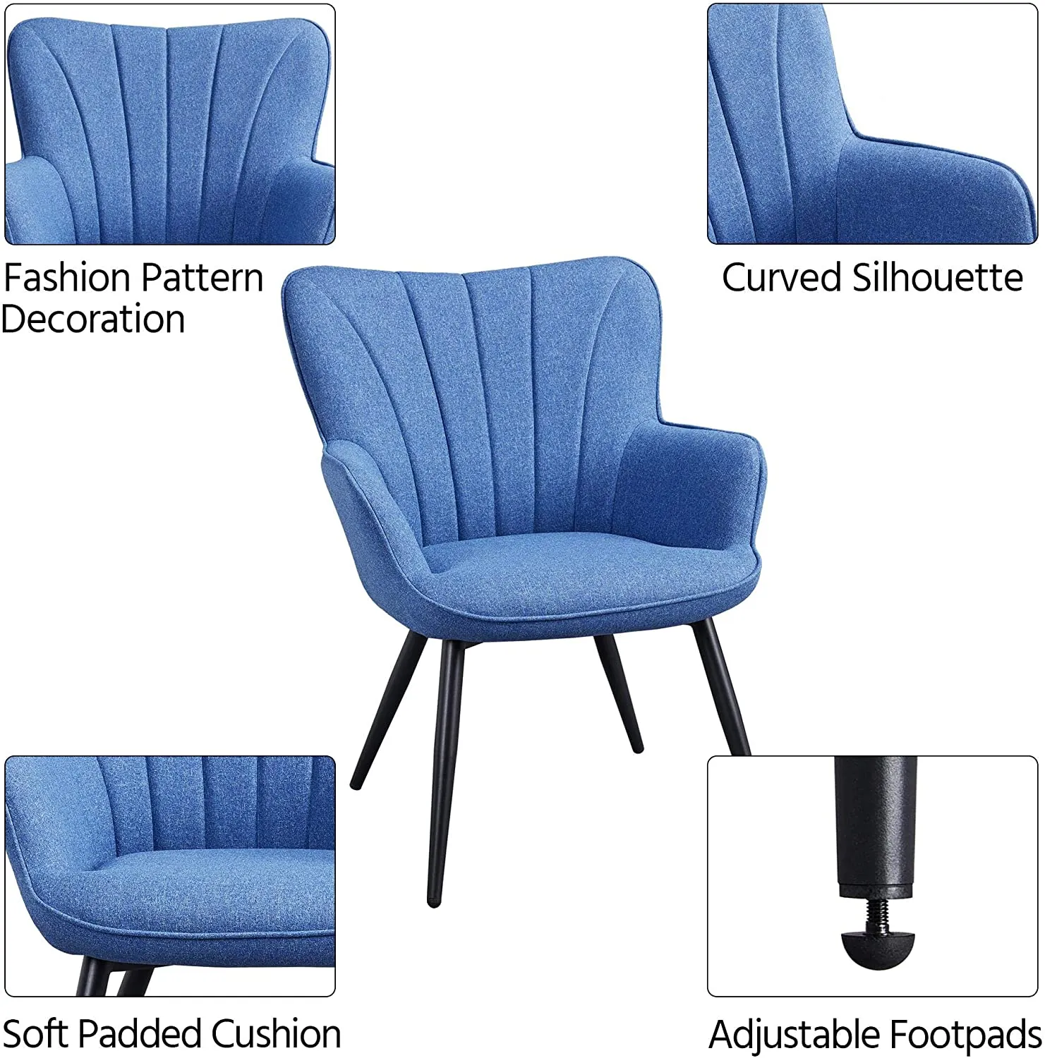 2PCS Dining  Fabric Armchair Restaurant Chairs Set of 2 Blue