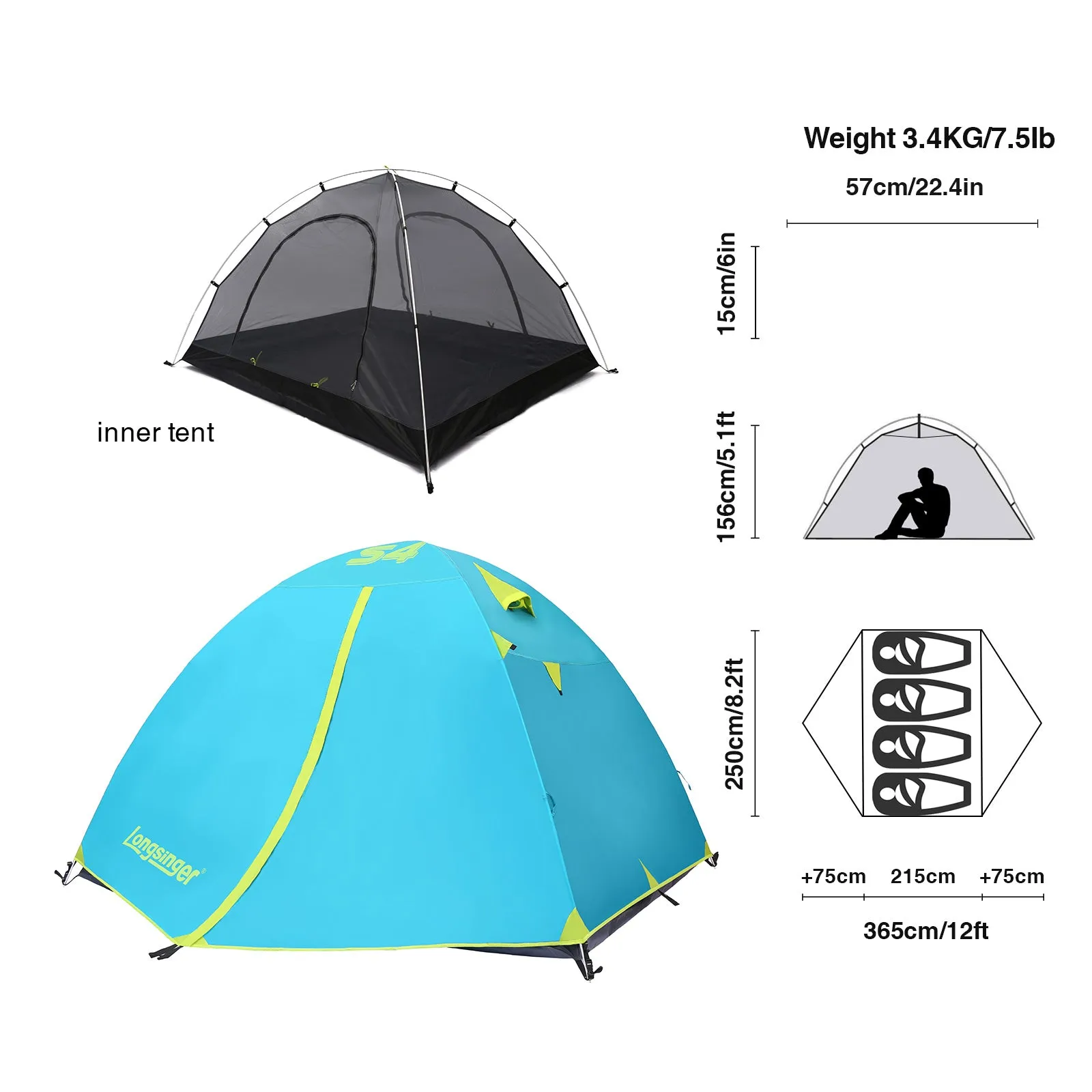 3-4 persons Camping Tents Ultralight Family Tents with Mosquito Mesh