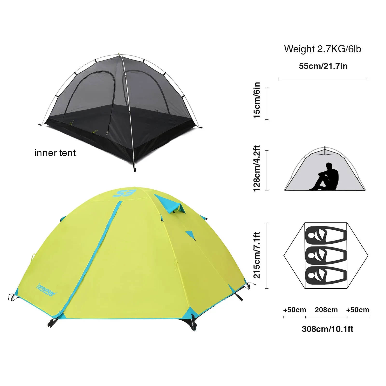 3-4 persons Camping Tents Ultralight Family Tents with Mosquito Mesh