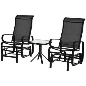 3 PCs Outdoor Gliding Rocking Chair With Tea Table Patio Garden Comfortable Swing Chair Black