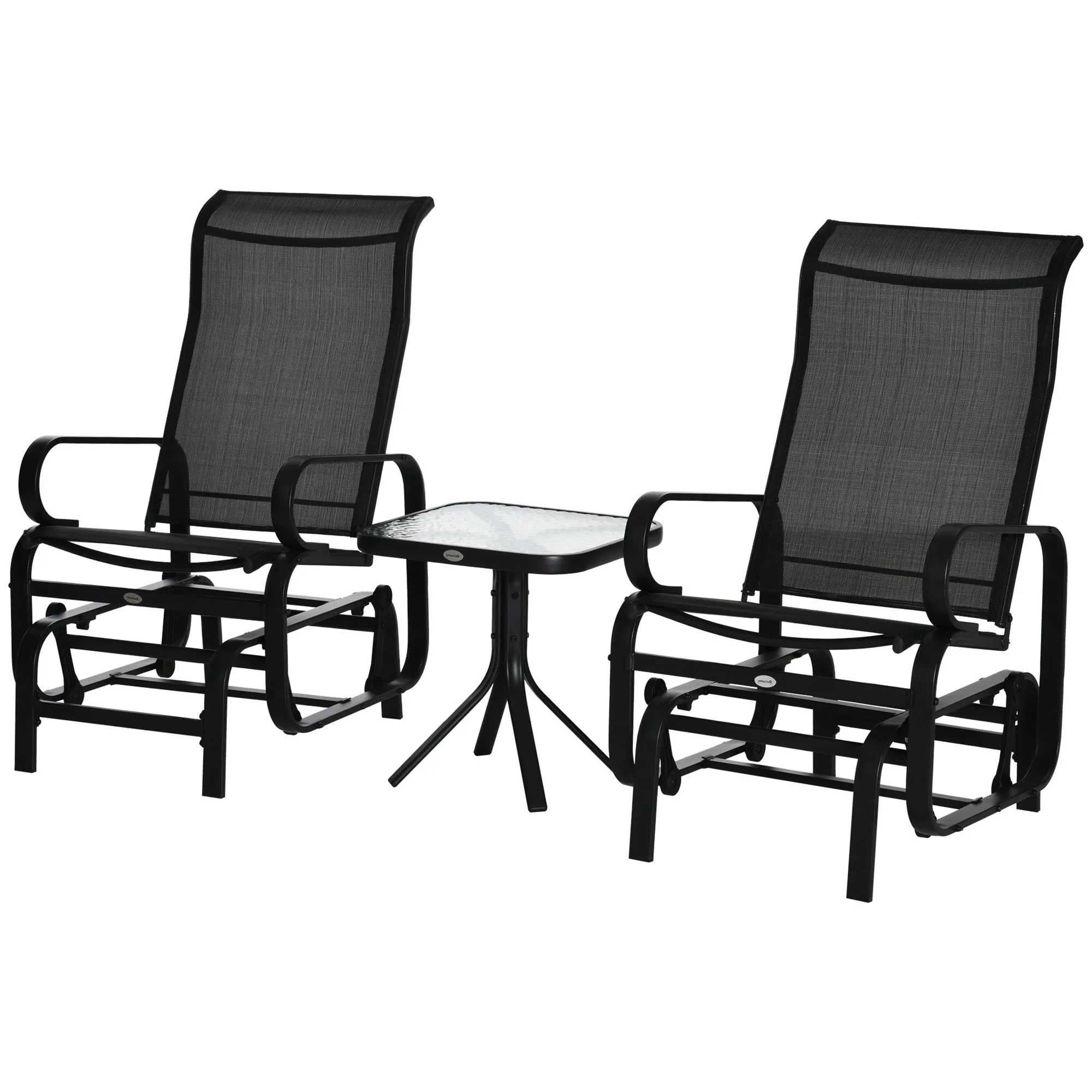 3 PCs Outdoor Gliding Rocking Chair With Tea Table Patio Garden Comfortable Swing Chair Black