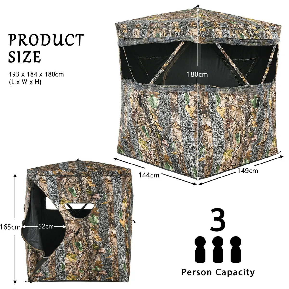 3 Person Portable Hunting Blind with Mesh Window and Ground Stakes-Size 2