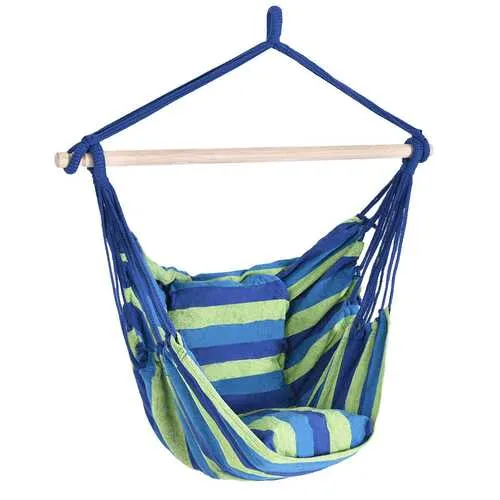 4 Color Deluxe Hammock Rope Chair Porch Yard Tree Hanging Air Swing Outdoor-Blue and Green