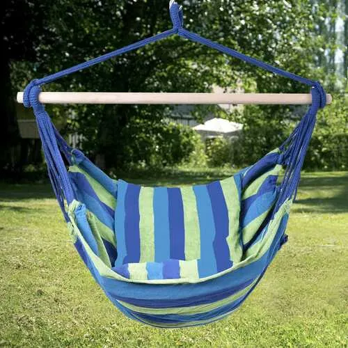 4 Color Deluxe Hammock Rope Chair Porch Yard Tree Hanging Air Swing Outdoor-Blue and Green