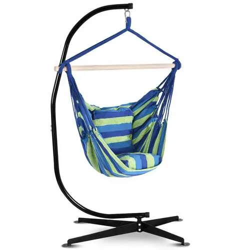 4 Color Deluxe Hammock Rope Chair Porch Yard Tree Hanging Air Swing Outdoor-Blue and Green