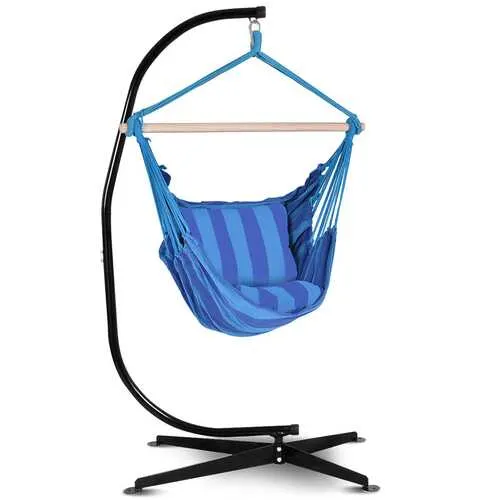 4 Color Deluxe Hammock Rope Chair Porch Yard Tree Hanging Air Swing Outdoor-Blue