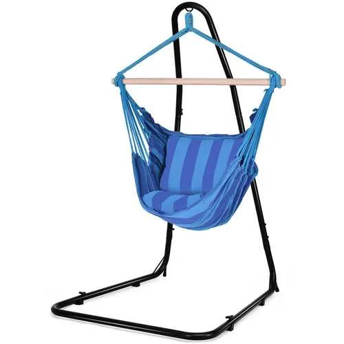 4 Color Deluxe Hammock Rope Chair Porch Yard Tree Hanging Air Swing Outdoor-Blue