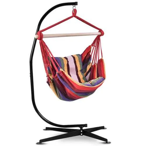 4 Color Deluxe Hammock Rope Chair Porch Yard Tree Hanging Air Swing Outdoor-Red