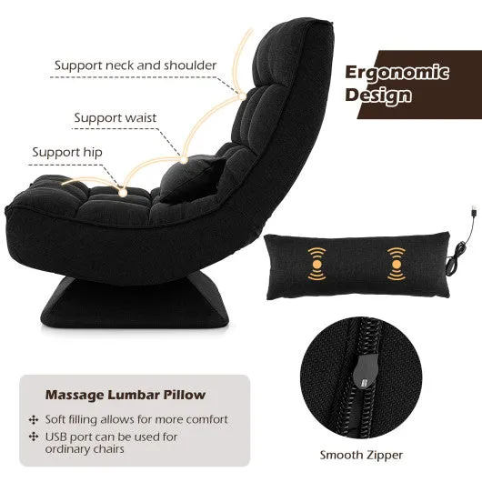 5-Level Adjustable 360° Swivel Floor Chair with Massage Pillow-Black