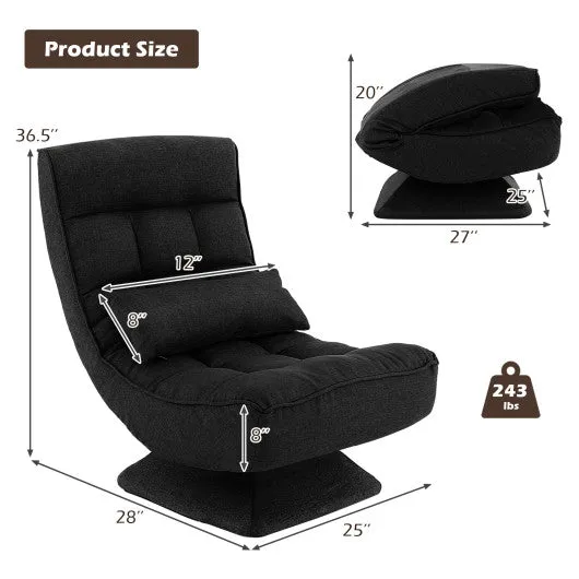 5-Level Adjustable 360° Swivel Floor Chair with Massage Pillow-Black