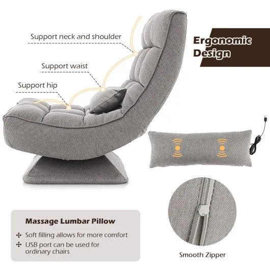 5-Level Adjustable 360° Swivel Floor Chair with Massage Pillow-Gray