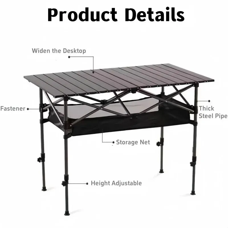 Adjustable Height Camping Table All-terrain Outdoor Folding Table Garden Coffee Table Portable Roll Table For Picnic Barbecue