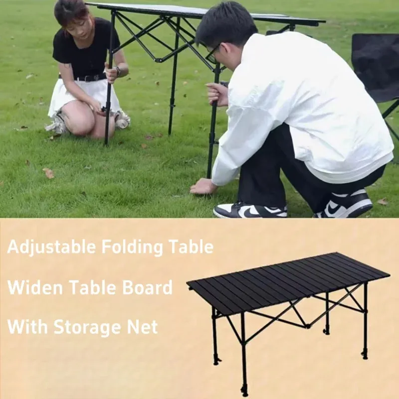 Adjustable Height Camping Table All-terrain Outdoor Folding Table Garden Coffee Table Portable Roll Table For Picnic Barbecue