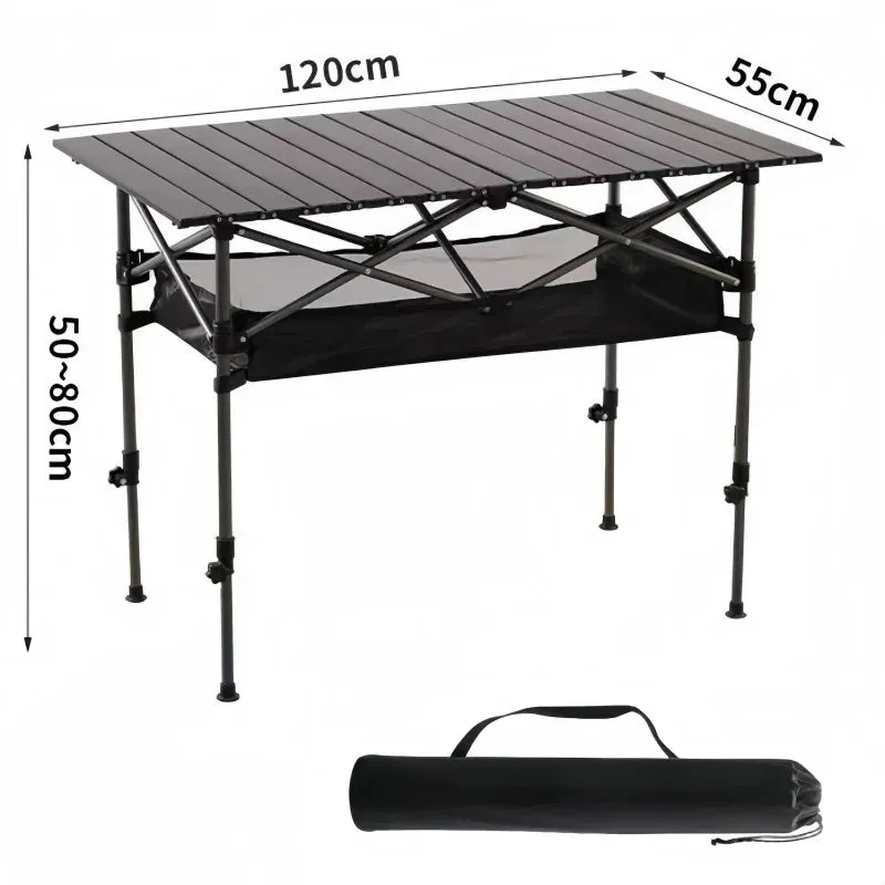 Adjustable Height Camping Table All-terrain Outdoor Folding Table Garden Coffee Table Portable Roll Table For Picnic Barbecue