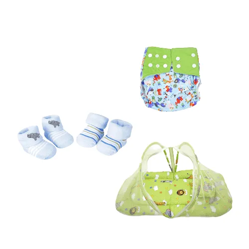 Assorted Baby Essentials Gift Set - Mattress Set, Socks And Diaper