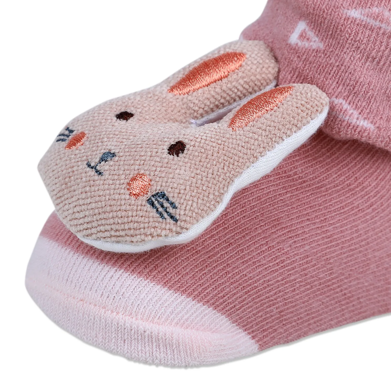 Baby Moo Cuddly Bunny Cotton Anti-Skid 3D Socks - Pink