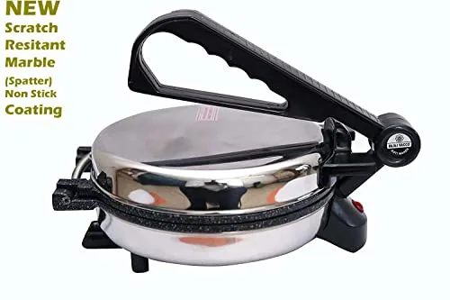 BAJAJ VACCO® NEW Go-Ezzee Chapati/Roti/Khakhra Maker, MC-02 - Marble (Spatter) Nonstick Coating Wattage 900, Stainless Steel, Black, Size 8 Inches