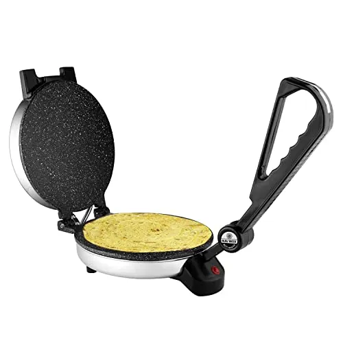 BAJAJ VACCO® NEW Go-Ezzee Chapati/Roti/Khakhra Maker, MC-02 - Marble (Spatter) Nonstick Coating Wattage 900, Stainless Steel, Black, Size 8 Inches