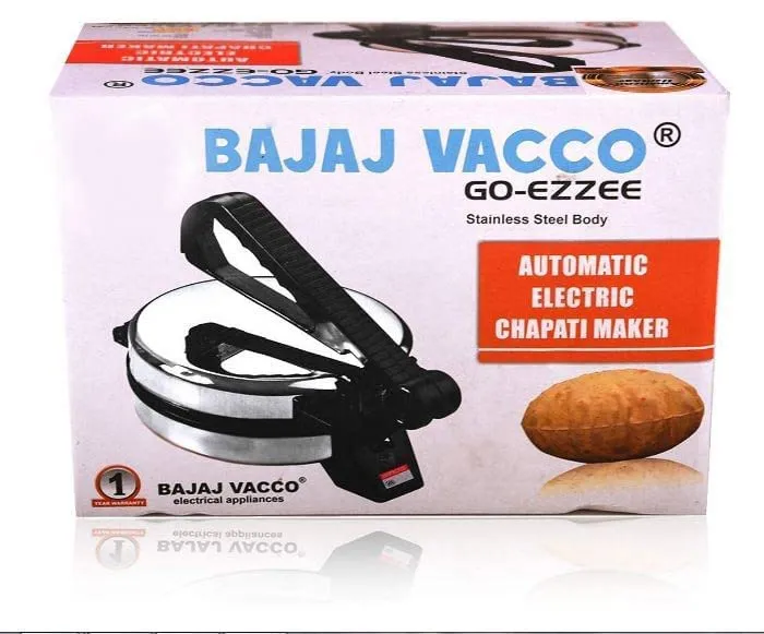 BAJAJ VACCO® NEW Go-Ezzee Chapati/Roti/Khakhra Maker, MC-02 - Marble (Spatter) Nonstick Coating Wattage 900, Stainless Steel, Black, Size 8 Inches