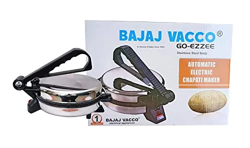 BAJAJ VACCO® NEW Go-Ezzee Chapati/Roti/Khakhra Maker, MC-02 - Marble (Spatter) Nonstick Coating Wattage 900, Stainless Steel, Black, Size 8 Inches