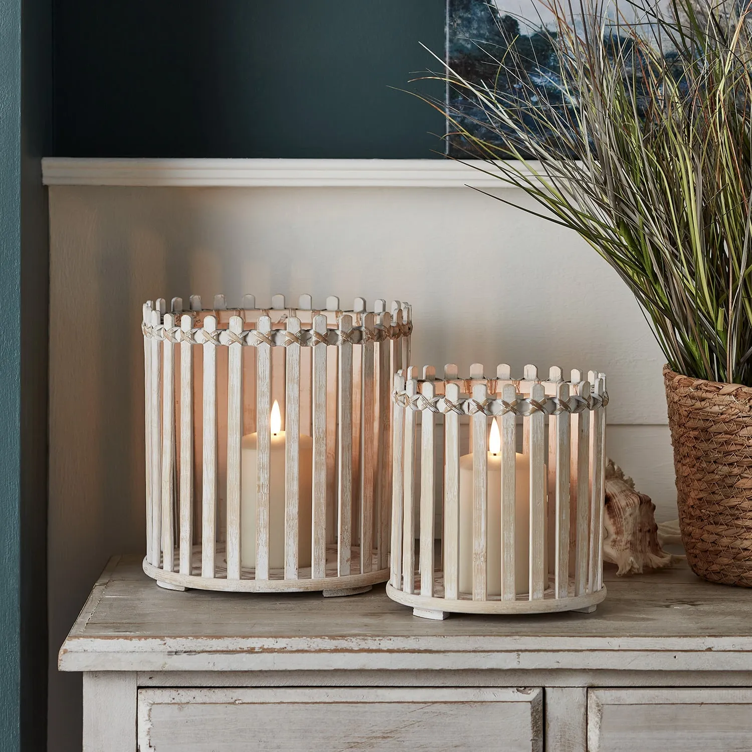 Bamboo Fence Lantern with TruGlow® Candle