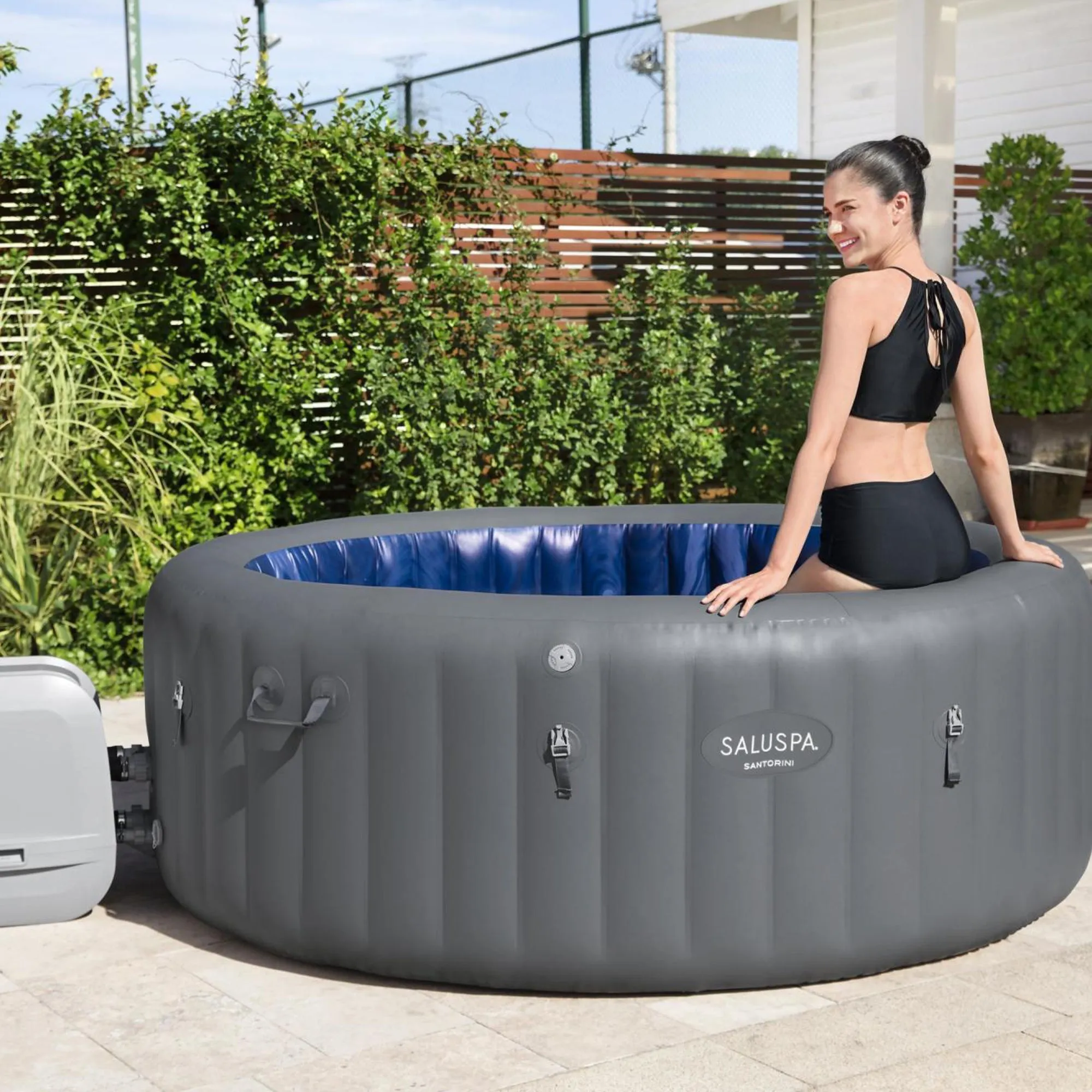 Bestway SaluSpa Santorini HydroJet Hot Tub w/ 180 Soothing Jets,Gray (For Parts)