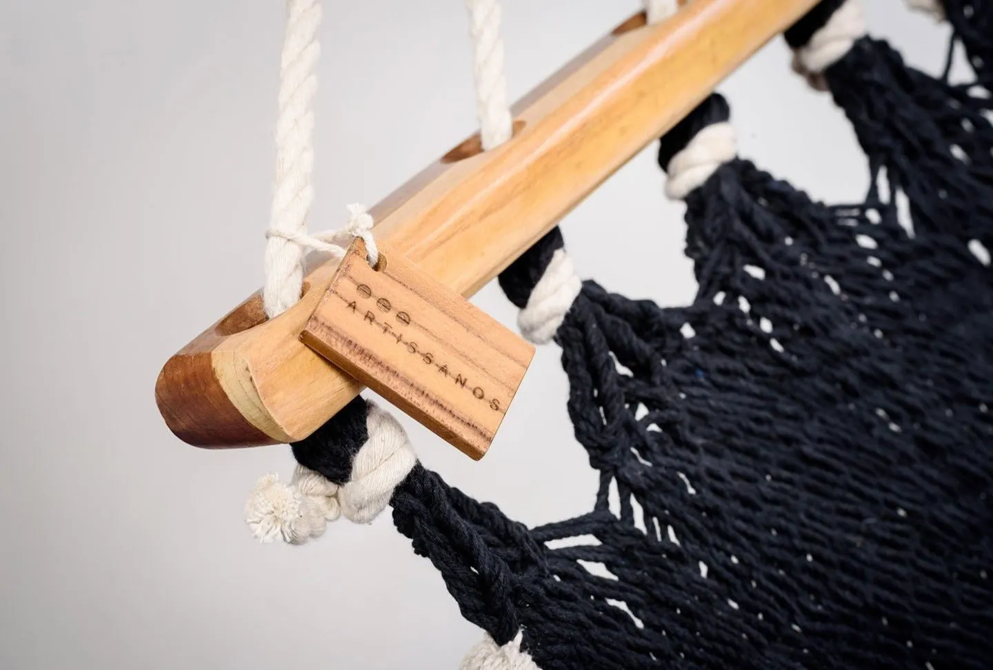 Boho Black Cotton Hammock with Tassels (Wooden Bar)