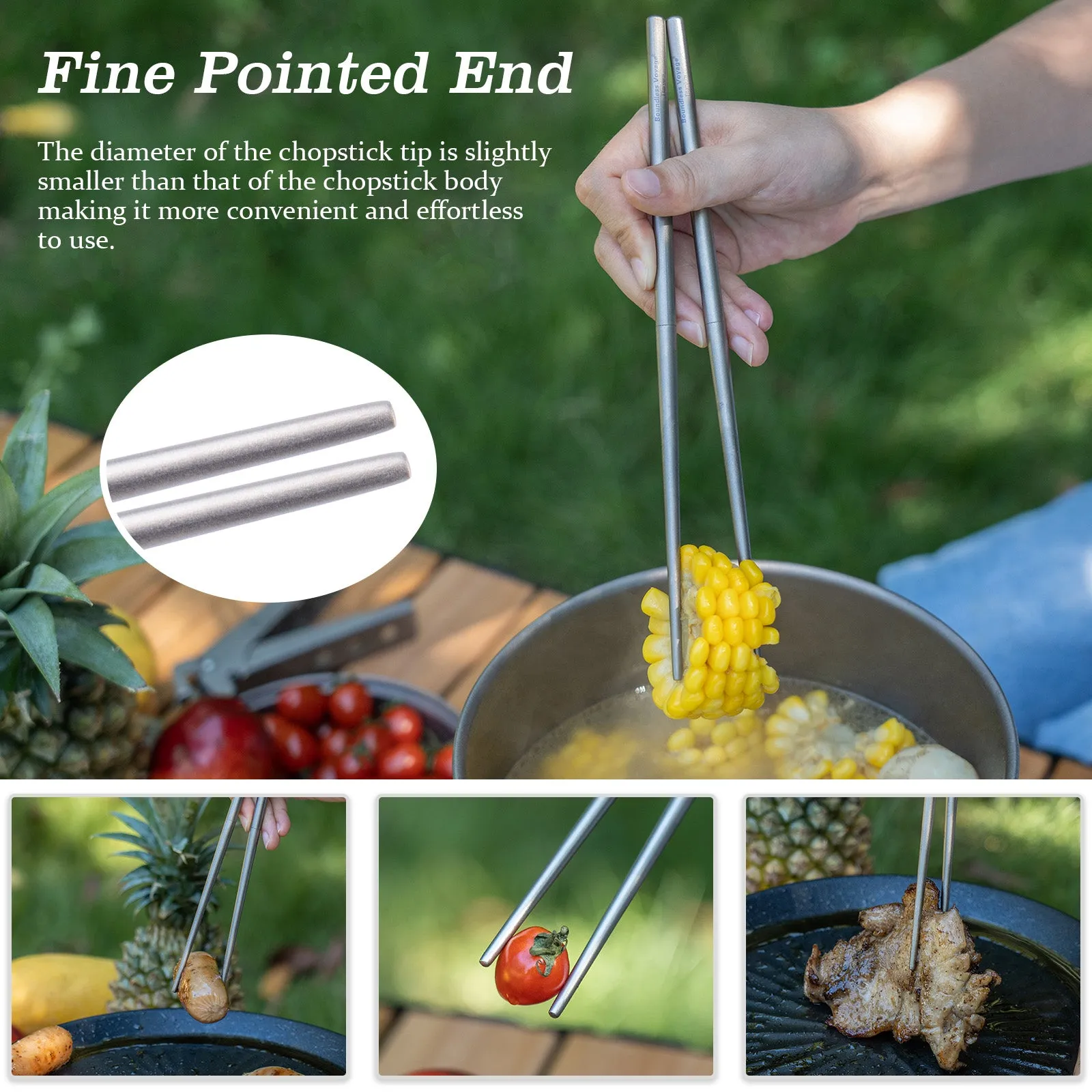 Boundless Voyage Foldable Telescopic Titanium Chopsticks Outdoor Camping Travel Picnic Folding Tableware Cutlery Titanium Camping Utensils